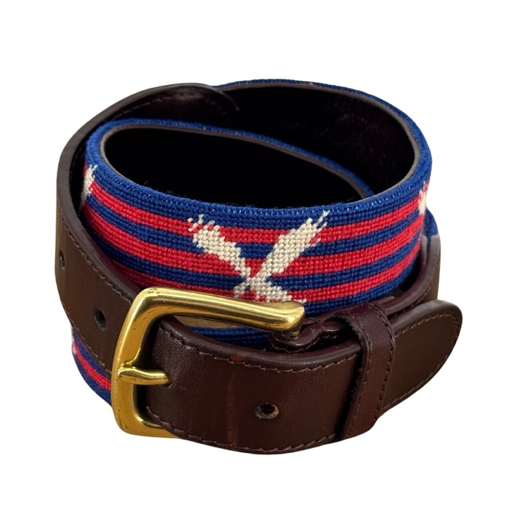Tucker Blair Needlepoint Leather Solid Brass Buckle Belt American Eagle 34